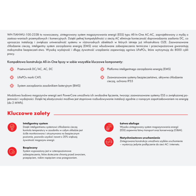 Magazyn energii przemysłowy (C&I) All-in-One, 233 kWh, WH-TIANWU-100-233B, AVIA SOLAR / WHES PowerCore