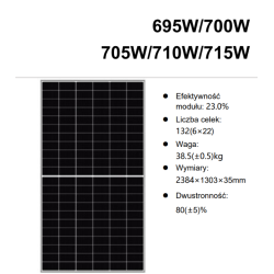 Panel fotowoltaiczny 705W bifacial silver frame TOPCon HT-SAAE HT66-210-ND-F-705