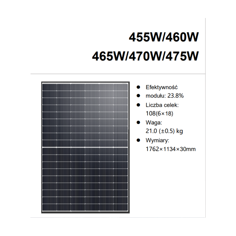 Panel fotowoltaiczny 455W monofacial black frame TOPCon HT-SAEE HT54-18X(N)-455