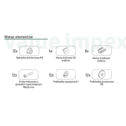 Zestaw montażowy do stołu VALUEIMPEX P-KG-1703 2VX2 UNI klemy H-30, Srebrne