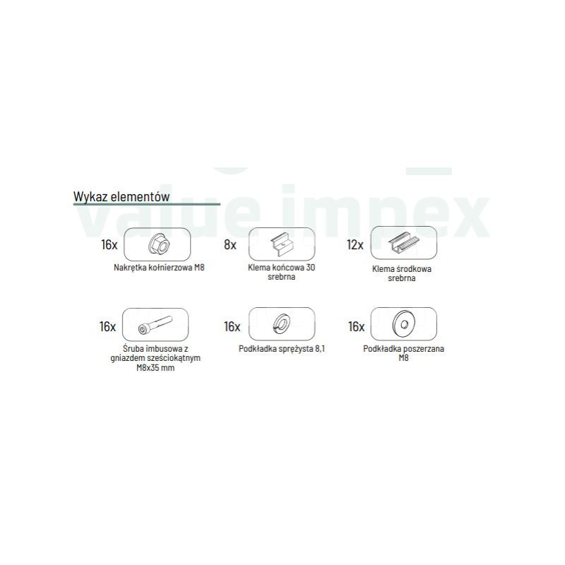 Zestaw montażowy do stołu VALUEIMPEX P-KG-1702 2Vx3 UNI klemy H-30, Srebrne
