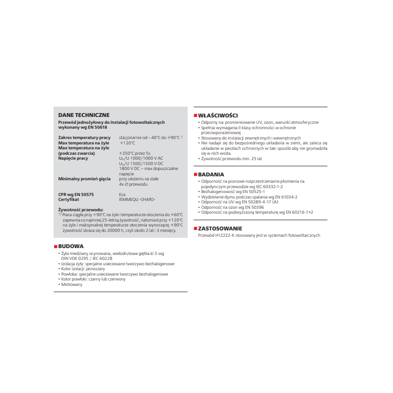 Przewód do instalacji PV DC czerwony 1x6 mm² 1500 V HELUKABEL - H1Z2Z2-K