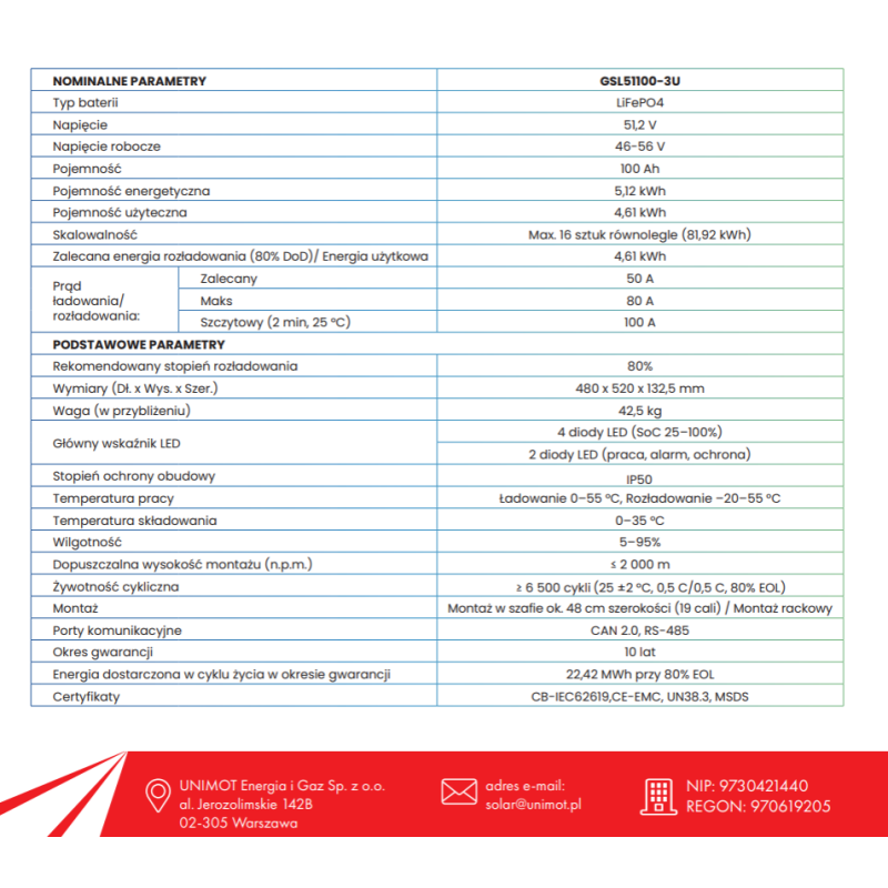 Magazyn energii 5.12 kWh (LV) rackowy AVIA Solar / GSL Energy - GSL51-100