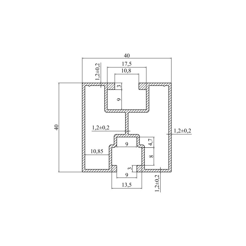 Profil aluminiowy na śrubę sześciokątną 40x40, Z-BC-7137 6060 T6 L2250mm ( 8443 rys.5052gc)